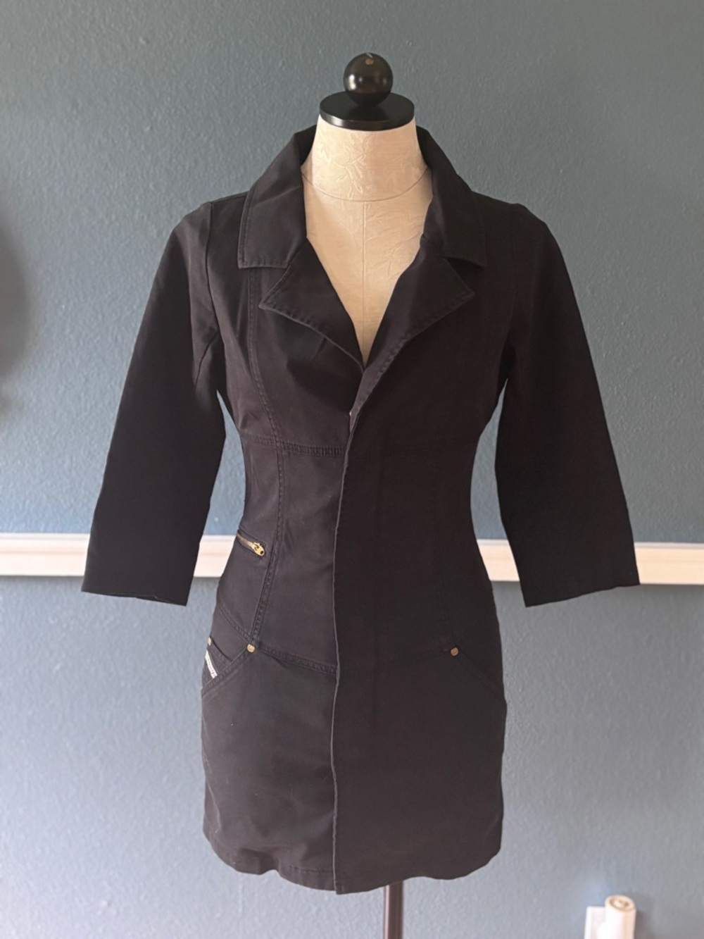 Rare Vintage Y2K Diesel Stretch Denim Mini Dress in XS